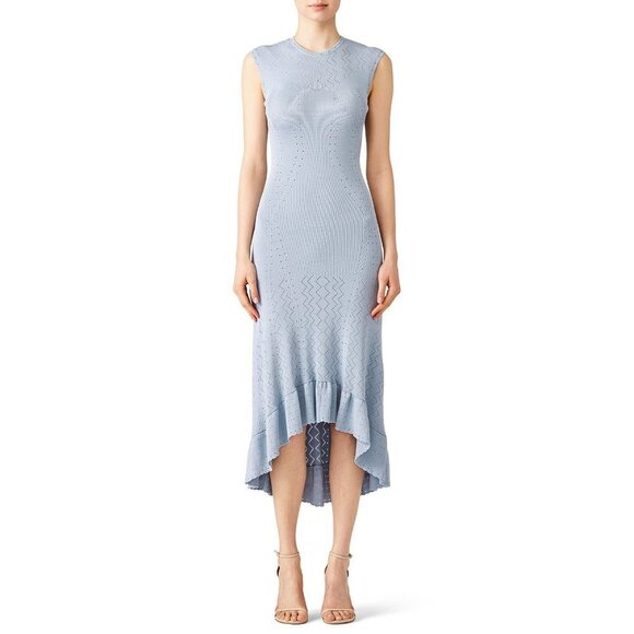 Ronny Kobo Florence Baby Blue Knit High-Low Ruffle Dress Women's Size Large L